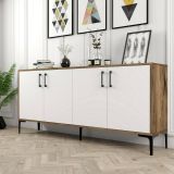 Credenza Orionis, Buffet da soggiorno, Madia da salotto, Dispensa moderna da cucina, 180x35h78 cm, Noce e Bianco
