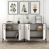 Credenza Orionis, Buffet da soggiorno, Madia da salotto, Dispensa moderna da cucina, 180x35h78 cm, Noce e Bianco