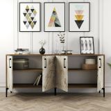 Credenza Orionis, Buffet da soggiorno, Madia da salotto, Dispensa moderna da cucina, 180x35h78 cm, Noce e Bianco Marmo