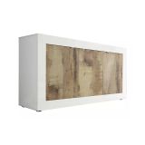 Credenza Osiglia, Buffet da soggiorno, Madia da salotto, Dispensa da cucina, Made in Italy, 160x43 h86 cm, Bianco e Acacia