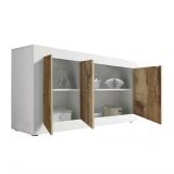 Credenza Osiglia, Buffet da soggiorno, Madia da salotto, Dispensa da cucina, Made in Italy, 160x43 h86 cm, Bianco e Acacia