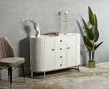 Credenza Pajeu, Buffet da soggiorno, Madia da salotto, Dispensa da cucina, 120x40 h85 cm, Bianco e Oro