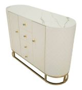 Credenza Pajeu, Buffet da soggiorno, Madia da salotto, Dispensa da cucina, 120x40 h85 cm, Bianco e Oro