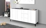 Credenza Paolo, Madia da cucina 3 ante e 3 cassetti, Buffet da soggiorno, 100% Made in Italy, cm 160x40h82, Bianco lucido e Ardesia