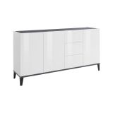 Credenza Paolo, Madia da cucina 3 ante e 3 cassetti, Buffet da soggiorno, 100% Made in Italy, cm 160x40h82, Bianco lucido e Ardesia