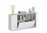 Credenza Paterson, Madia moderna a 3 ante, Buffet da soggiorno con scomparti, Madia da salotto, Mobile Porta TV, 150x41h76 cm, Bianco e Cemento