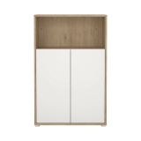 Credenza Perrine, Buffet da soggiorno con ante, Madia da salotto, Credenza moderna, 80x34 h124 cm, Rovere e Bianco