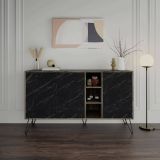 Credenza Perseus, Buffet da soggiorno, Madia da salotto, Dispensa moderna da cucina, 142x36h83 cm, Ossido e Nero Marmo
