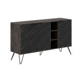Credenza Perseus, Buffet da soggiorno, Madia da salotto, Dispensa moderna da cucina, 142x36h83 cm, Ossido e Nero Marmo