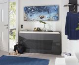 Credenza Pino, Madia da cucina a 3 ante, Buffet da soggiorno, 100% Made in Italy, cm 150x40h81, Antracite lucido