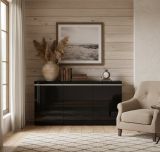 Credenza Pino, Madia da cucina a 3 ante, Buffet da soggiorno, 100% Made in Italy, cm 150x40h81, Antracite lucido