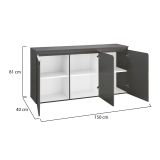 Credenza Pino, Madia da cucina a 3 ante, Buffet da soggiorno, 100% Made in Italy, cm 150x40h81, Antracite lucido