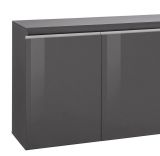 Credenza Pino, Madia da cucina a 3 ante, Buffet da soggiorno, 100% Made in Italy, cm 150x40h81, Antracite lucido
