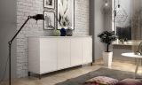 Credenza Pretoria, Buffet da soggiorno, Madia da salotto, Dispensa da cucina, Made in Italy, 184x40h90 cm, Bianco lucido e Antracite