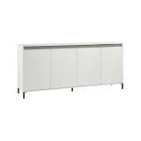Credenza Pretoria, Buffet da soggiorno, Madia da salotto, Dispensa da cucina, Made in Italy, 184x40h90 cm, Bianco lucido e Antracite
