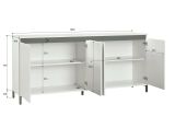Credenza Pretoria, Buffet da soggiorno, Madia da salotto, Dispensa da cucina, Made in Italy, 184x40h90 cm, Bianco lucido e Antracite