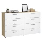 Credenza quercia e bianco lucida 140x40x81h cm 8 cassetti - Phethai