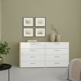 Credenza quercia e bianco lucida 140x40x82h cm 8 cassetti - Aligon