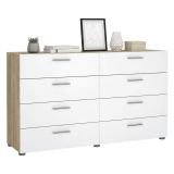 Credenza quercia e bianco lucida 140x40x82h cm 8 cassetti - Aligon