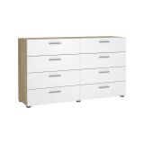 Credenza quercia e bianco lucida 140x40x82h cm 8 cassetti - Aligon