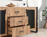 Credenza quercia e nera 160x45x80h cm 2 ante e 3 cassetti - Baldo