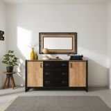 Credenza quercia e nera 160x45x80h cm 2 ante e 3 cassetti - Cimaron