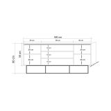 Credenza quercia e nera 180x45x80h cm 2 ante e 3 cassetti - Barrea