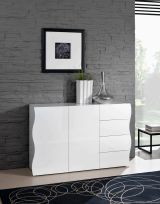 Credenza Romolo, Madia da cucina a 2 ante e 4 cassetti, Buffet da soggiorno, 100% Made in Italy, cm 124x40h81, Bianco lucido