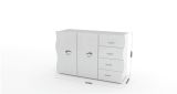 Credenza Romolo, Madia da cucina a 2 ante e 4 cassetti, Buffet da soggiorno, 100% Made in Italy, cm 124x40h81, Bianco lucido