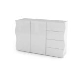 Credenza Romolo, Madia da cucina a 2 ante e 4 cassetti, Buffet da soggiorno, 100% Made in Italy, cm 124x40h81, Bianco lucido