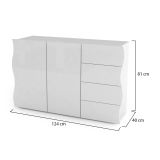 Credenza Romolo, Madia da cucina a 2 ante e 4 cassetti, Buffet da soggiorno, 100% Made in Italy, cm 124x40h81, Bianco lucido