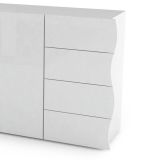 Credenza Romolo, Madia da cucina a 2 ante e 4 cassetti, Buffet da soggiorno, 100% Made in Italy, cm 124x40h81, Bianco lucido