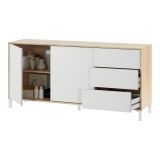 Credenza rovere e bianca 154x41x75h cm 2 ante e 3 cassetti - Ardelia