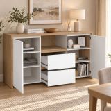 Credenza rovere e bianco lucida 148x48x83h cm 2 ante e 2 cassetti - Alalngar