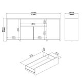 Credenza rovere e bianco lucida 197x48x83h cm 4 ante e 1 cassetto - Basile