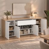 Credenza rovere e bianco lucida 197x48x83h cm 4 ante e 1 cassetto - Basile