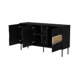 Credenza Saliceto, 144x40 h80 cm, Nero e Rovere Nodi