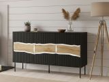 Credenza Saliceto, 144x40 h80 cm, Nero e Rovere Nodi
