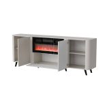 Credenza Santarem, Madia da salotto con due ante battenti, anta a ribalta- e camino elettrico, Rialzata da terra, 191x40 h69 cm, Beige