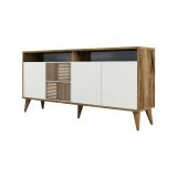 Credenza Scorpio, Buffet da soggiorno, Madia da salotto, Dispensa da cucina, 160x35 h79 cm, Noce e Bianco