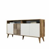 Credenza Scorpio, Buffet da soggiorno, Madia da salotto, Dispensa da cucina, 160x35 h79 cm, Noce e Bianco