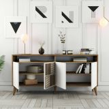 Credenza Scorpio, Buffet da soggiorno, Madia da salotto, Dispensa da cucina, 160x35 h79 cm, Noce e Bianco