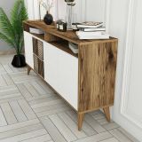 Credenza Scorpio, Buffet da soggiorno, Madia da salotto, Dispensa da cucina, 160x35 h79 cm, Noce e Bianco