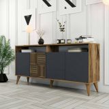 Credenza Scorpio, Buffet da soggiorno, Madia da salotto, Dispensa moderna da cucina, 160x35h79 cm, Noce e Antracite
