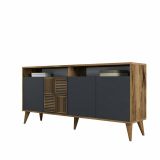 Credenza Scorpio, Buffet da soggiorno, Madia da salotto, Dispensa moderna da cucina, 160x35h79 cm, Noce e Antracite