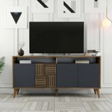 Credenza Scorpio, Buffet da soggiorno, Madia da salotto, Dispensa moderna da cucina, 160x35h79 cm, Noce e Antracite