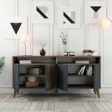 Credenza Scorpio, Buffet da soggiorno, Madia da salotto, Dispensa moderna da cucina, 160x35h79 cm, Noce e Antracite