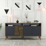 Credenza Scorpio, Buffet da soggiorno, Madia da salotto, Dispensa moderna da cucina, 160x35h79 cm, Noce e Antracite