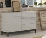 Credenza Sebastiano, Madia da cucina a 1 anta e 3 cassetti, Buffet da soggiorno, 100% Made in Italy, cm 110x40h47, Bianco lucido