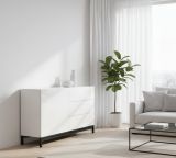 Credenza Sebastiano, Madia da cucina a 1 anta e 3 cassetti, Buffet da soggiorno, 100% Made in Italy, cm 110x40h47, Bianco lucido